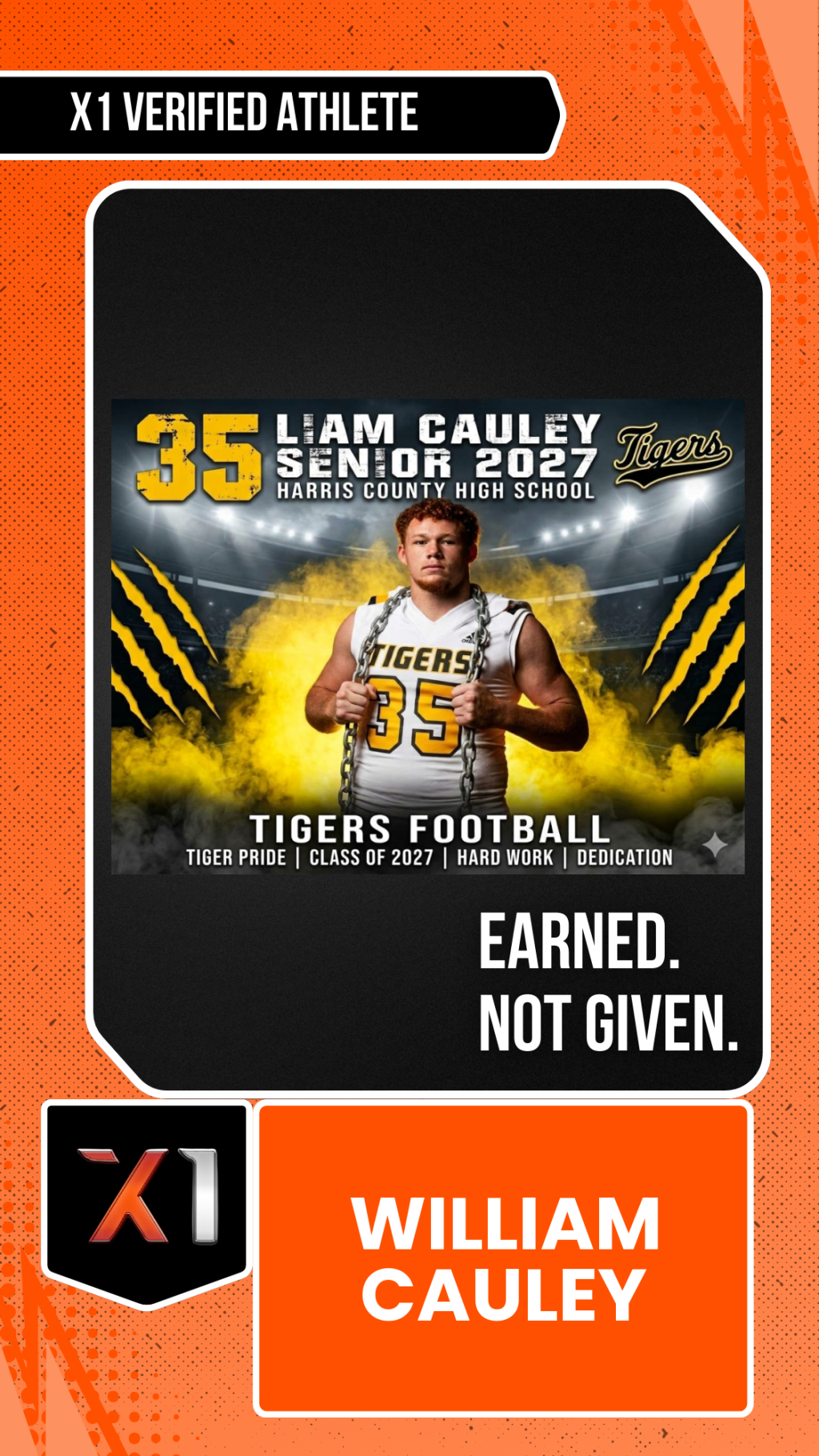 EXACT X1 player card for William Cauley