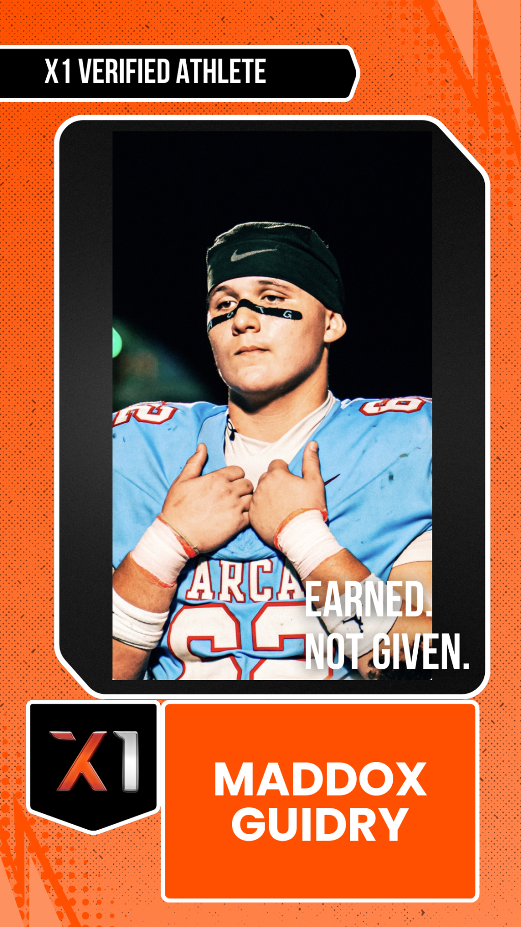 EXACT X1 player card for Maddox Guidry