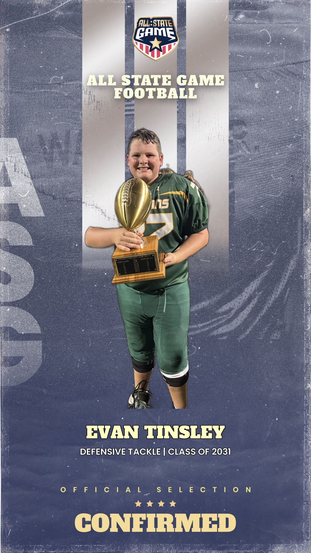 All State Game player card for Evan Tinsley