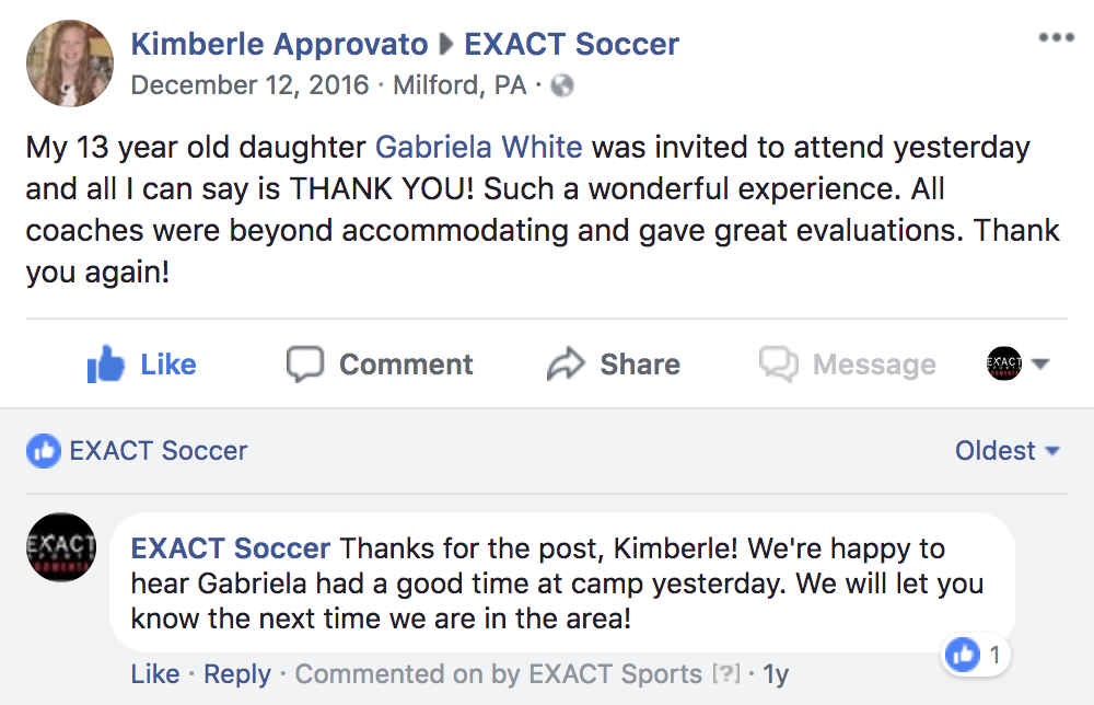 Soccer ID Camp Reviews: 13 year old daughter has wonderful experience at camp.