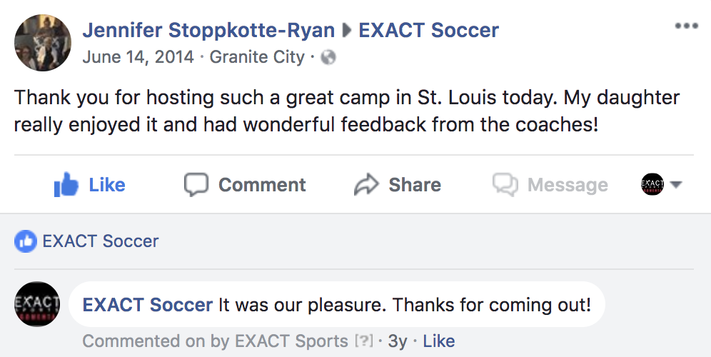 EXACT Soccer Camp Reviews: Daughter received wonderful feedback in St. Louis