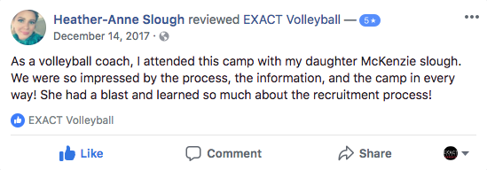 College Volleyball Camp: Volleyball Coach/Mom is so impressed with EXACT's program!