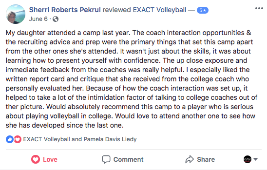 College Volleyball Camp Reviews: Daughter would absolutely recommend this camp to any player who wants to play volleyball in college. 